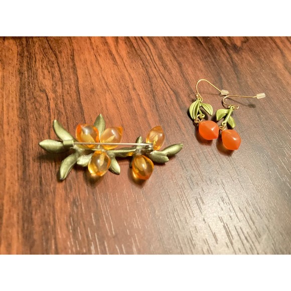 Retro Woman Luxury Design Glazed Plant Green Leaves Brooches and earring new - Picture 4 of 6